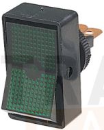 Hella Off-On Rocker Switch - Green Illuminated, 12V (4441)